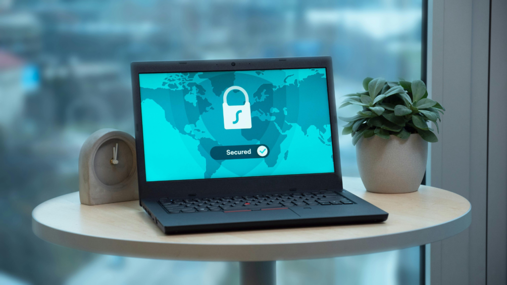 Laptop displaying cybersecurity protection and antivirus software for remote workers in 2026.
