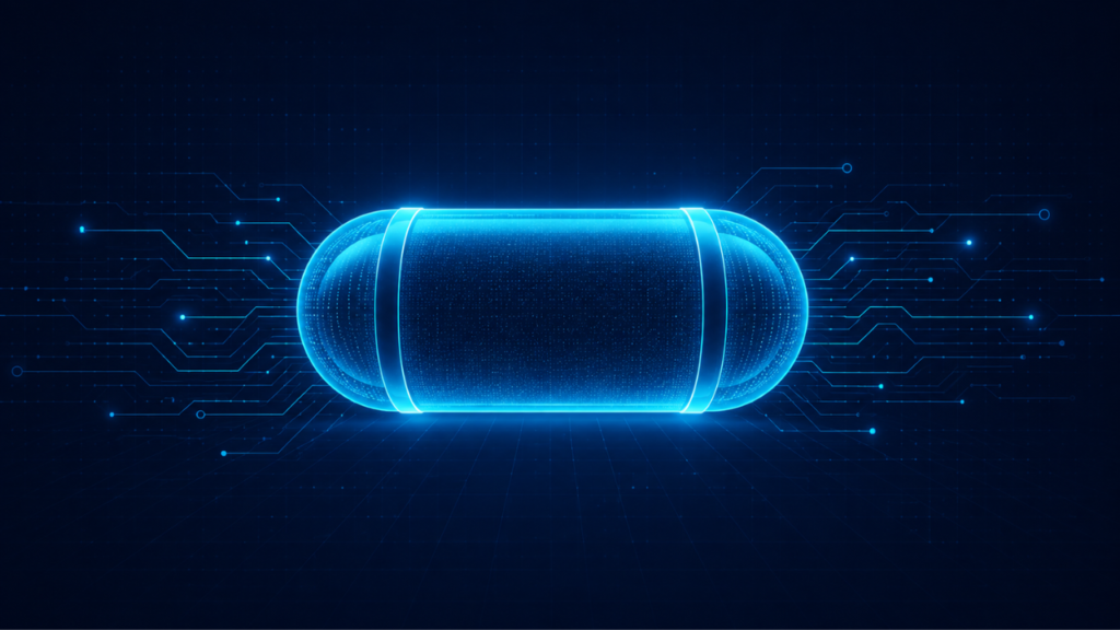 Glowing sealed capsule with unreadable contents representing zero-knowledge encryption